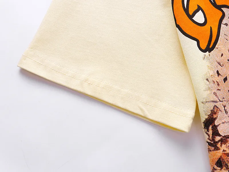 3131# P106 Real shot Godspeed American fashion rock street retro loose printed cotton short sleeves Fabric: 240g 32 count fine cotton double yarn pure cotton Color: apricot Size: S M L XL
