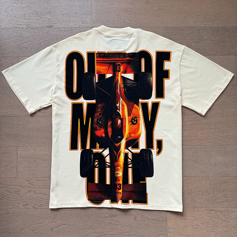 3131# P106 Real shot Godspeed American fashion rock street retro loose printed cotton short sleeves Fabric: 240g 32 count fine cotton double yarn pure cotton Color: apricot Size: S M L XL
