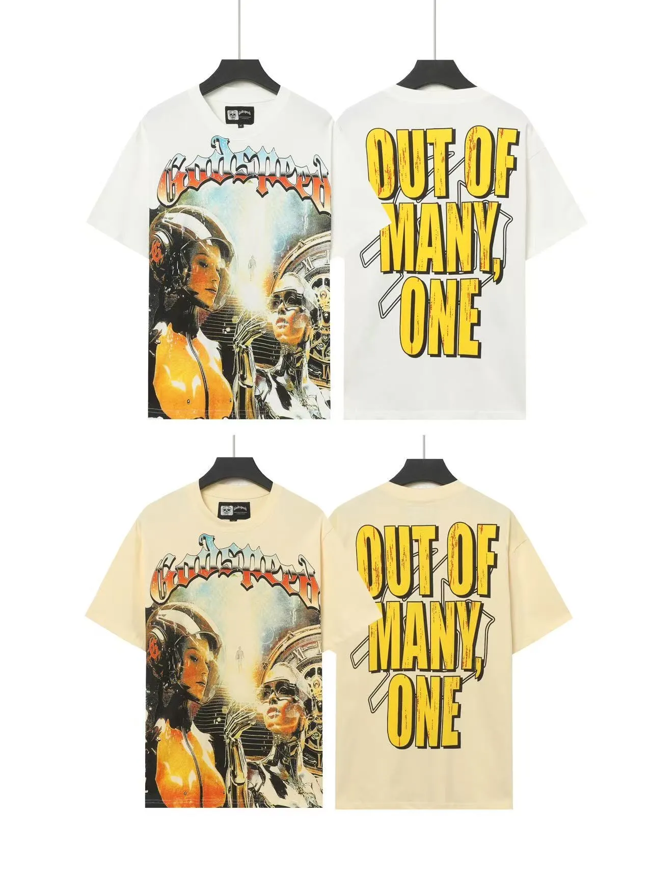 5012# White/Apricot P104 Godspeed cross-border American rock and roll street washed retro style short-sleeved T (craft printing) fabric (fabric): 32 count combed double yarn 240 grams weight code number (size): S-M-L-XL color (colour): white, apricot,