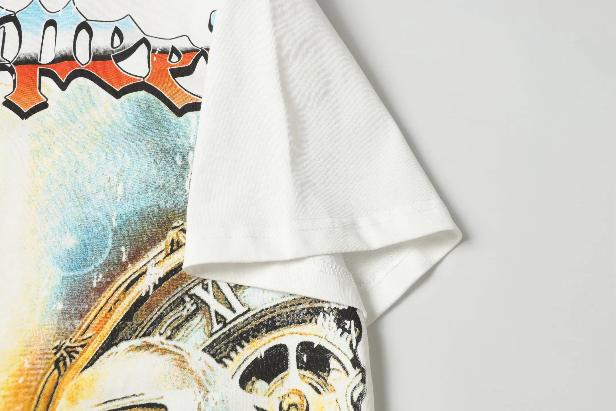 5012# White/Apricot P104 Godspeed cross-border American rock and roll street washed retro style short-sleeved T (craft printing) fabric (fabric): 32 count combed double yarn 240 grams weight code number (size): S-M-L-XL color (colour): white, apricot,