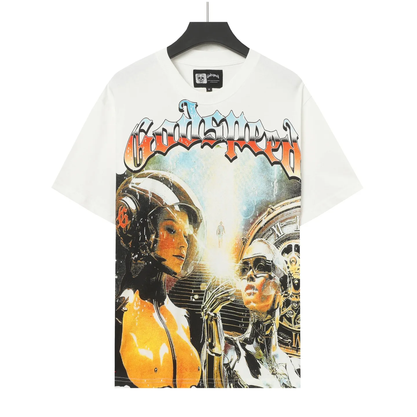 5012# White/Apricot P104 Godspeed cross-border American rock and roll street washed retro style short-sleeved T (craft printing) fabric (fabric): 32 count combed double yarn 240 grams weight code number (size): S-M-L-XL color (colour): white, apricot,