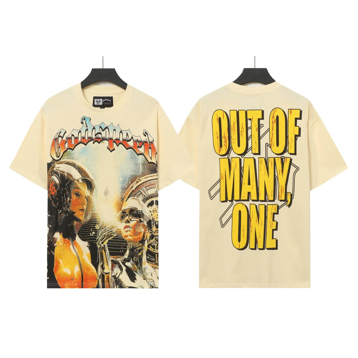 5012# White/Apricot P104 Godspeed cross-border American rock and roll street washed retro style short-sleeved T (craft printing) fabric (fabric): 32 count combed double yarn 240 grams weight code number (size): S-M-L-XL color (colour): white, apricot,