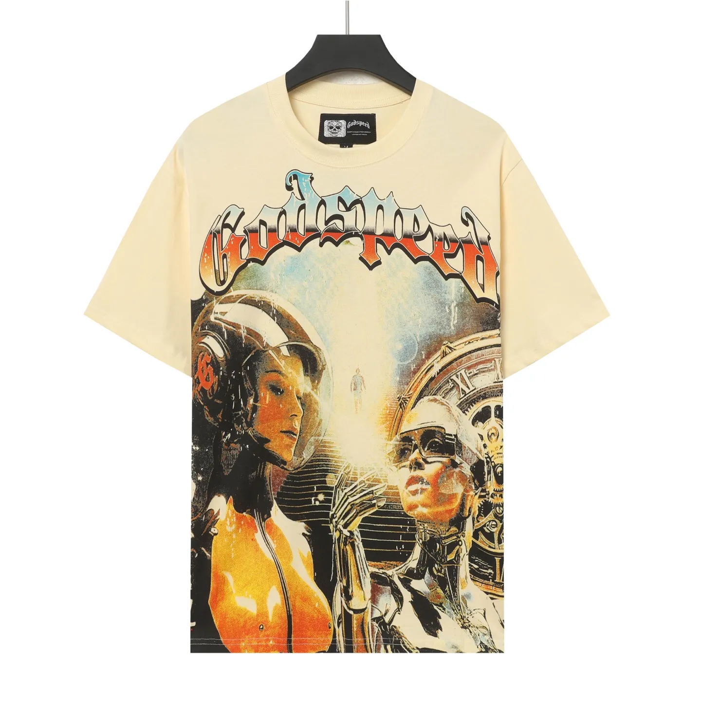 5012# White/Apricot P104 Godspeed cross-border American rock and roll street washed retro style short-sleeved T (craft printing) fabric (fabric): 32 count combed double yarn 240 grams weight code number (size): S-M-L-XL color (colour): white, apricot,
