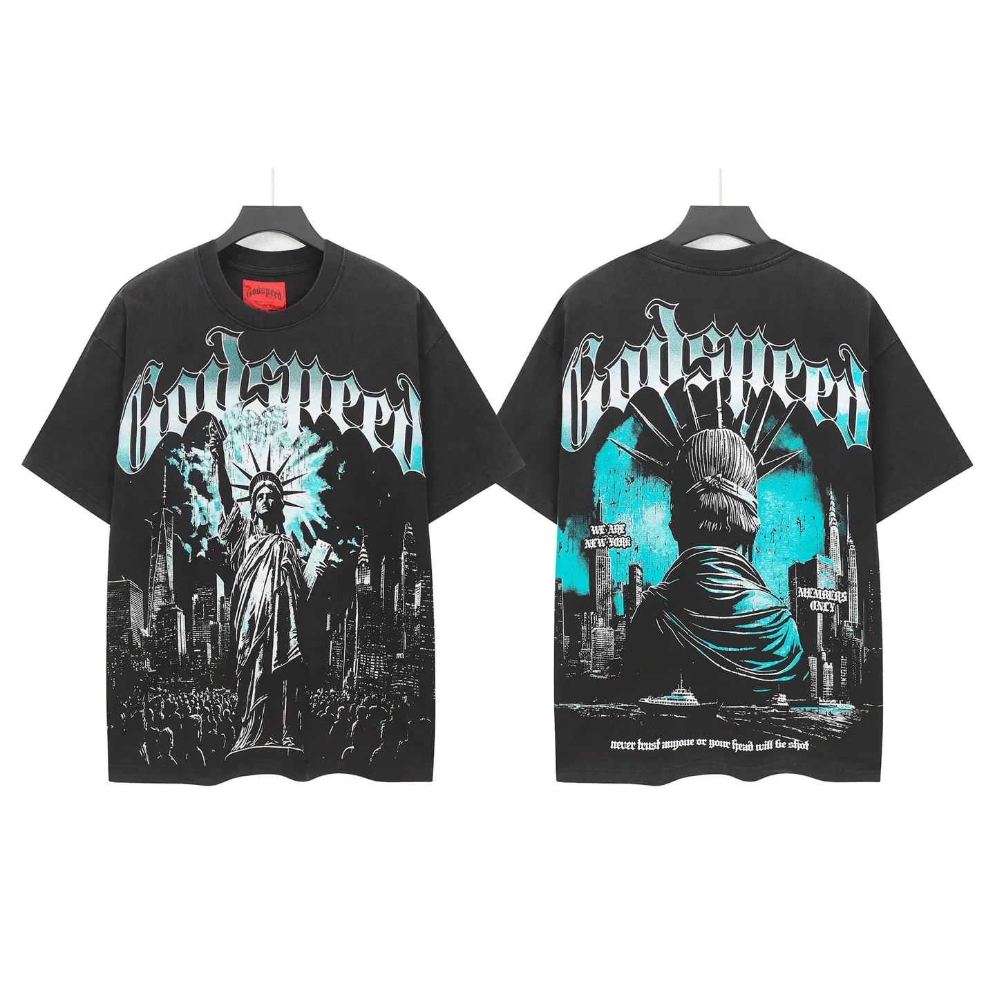 6099#washed black I P116 high-definition printing. soft touch Godspeed cross-border American rock and roll street washed retro style short-sleeved T (craft printing) fabric (fabric): 32 counts combed double yarn 250 grams weight code (size): S-M-L-XL color (colour): washed black 👉 👉 👉 👉