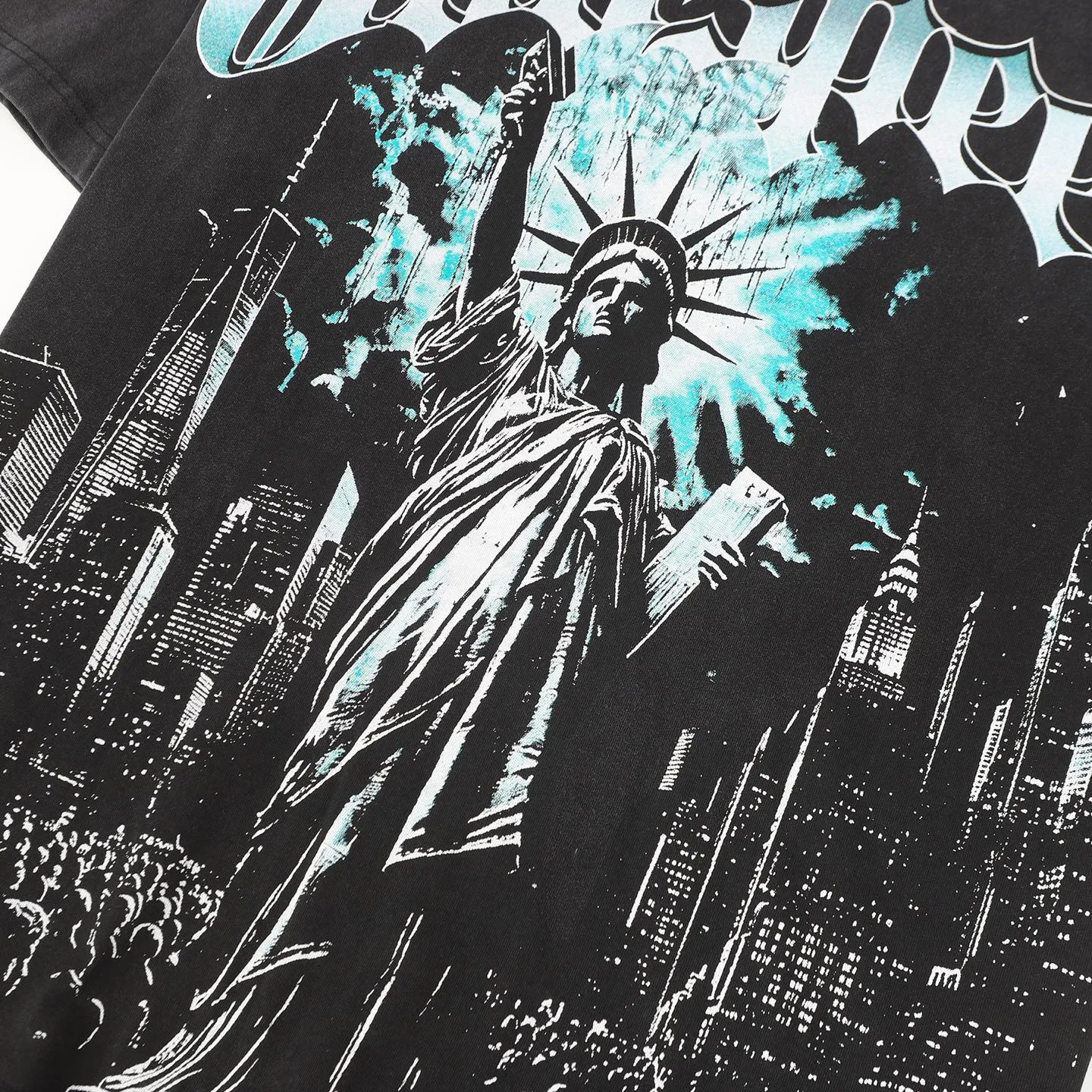 6099#washed black I P116 high-definition printing. soft touch Godspeed cross-border American rock and roll street washed retro style short-sleeved T (craft printing) fabric (fabric): 32 counts combed double yarn 250 grams weight code (size): S-M-L-XL color (colour): washed black 👉 👉 👉 👉
