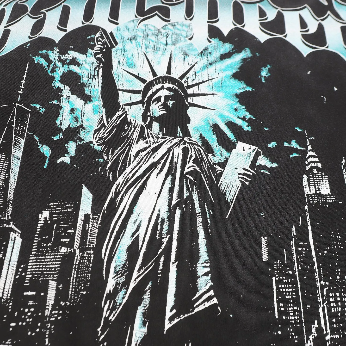6099#washed black I P116 high-definition printing. soft touch Godspeed cross-border American rock and roll street washed retro style short-sleeved T (craft printing) fabric (fabric): 32 counts combed double yarn 250 grams weight code (size): S-M-L-XL color (colour): washed black 👉 👉 👉 👉