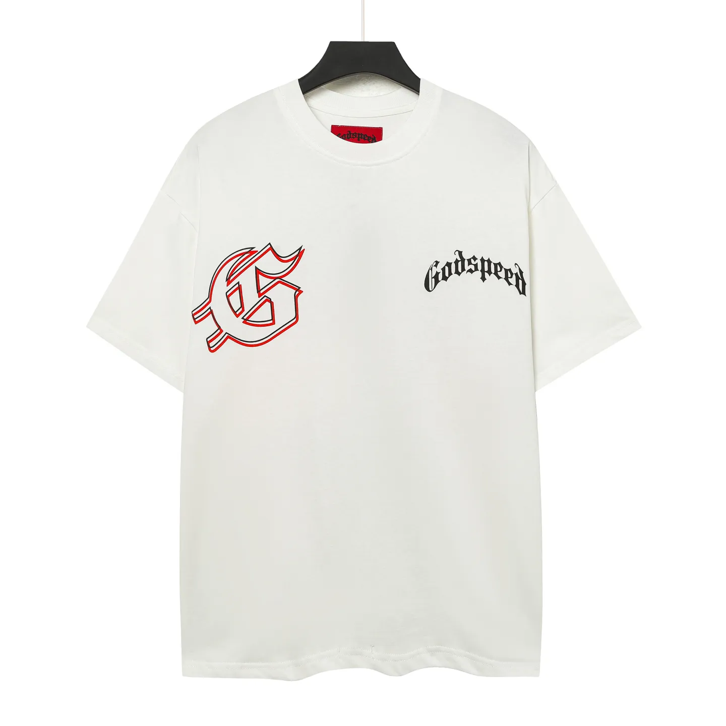 52💰5053#White Godspeed cross-border American rock and roll street washed retro style short-sleeved T (craft printing) fabric (fabric): 32 counts combed double yarn 240 grams weight code number (size): S-M-L-XL color (colour): white