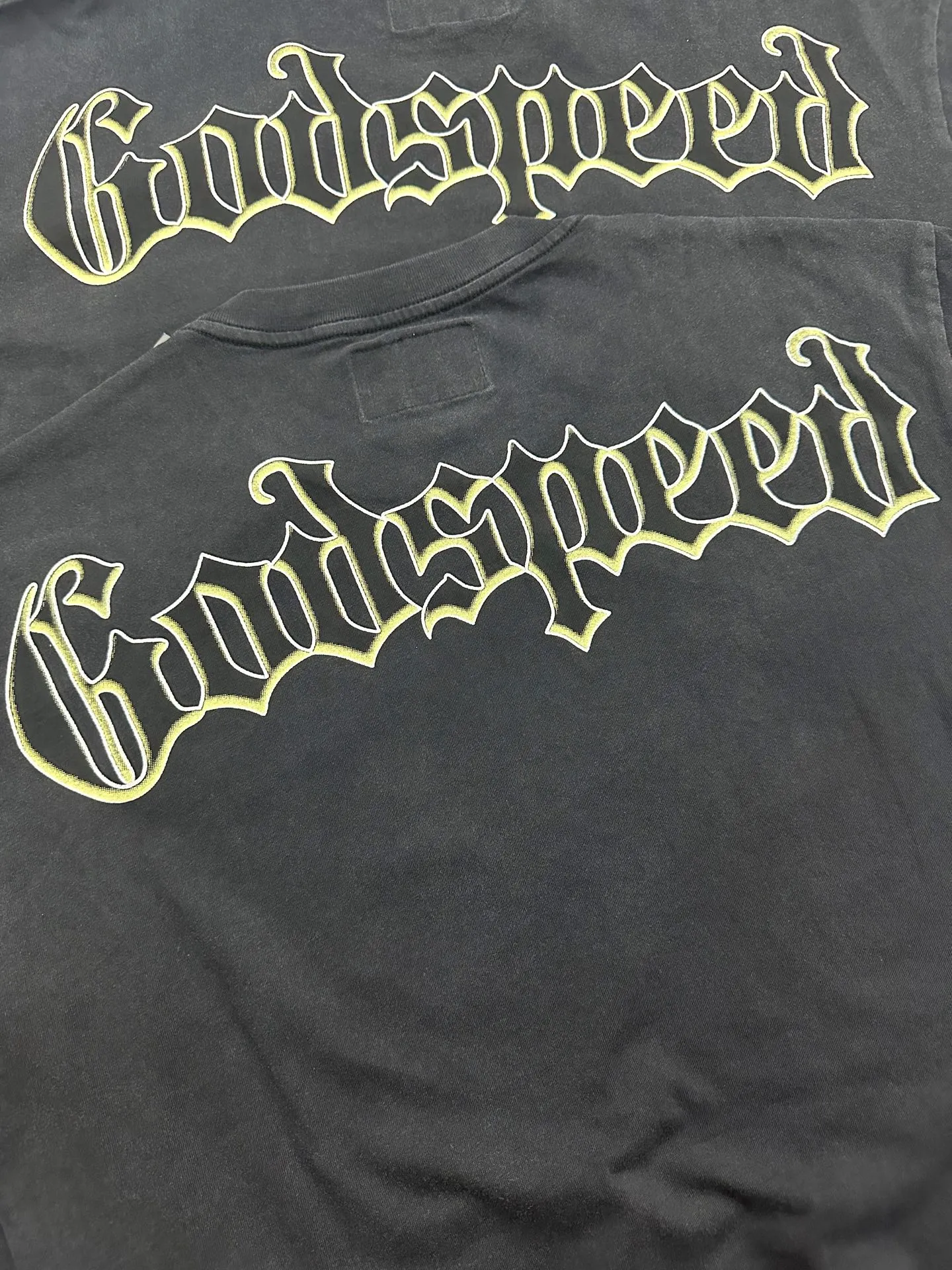 6137# Washed black I P116 Real stock (American fashion niche) Godspeed cross-border American rock street washed retro style short-sleeved T (craft printing) Fabric (fabric): 32 counts combed double yarn 250 grams weight Size (size): S-M-L-XL Color (colour): Washed black