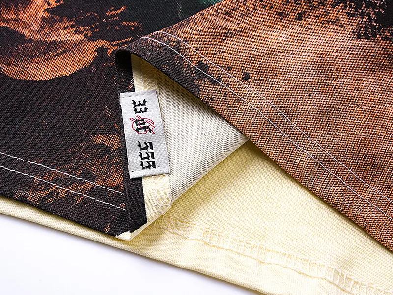 3168# P106 Real shot Godspeed American fashion rock street retro loose printed cotton short sleeves Fabric: 240g 32 count fine cotton double yarn pure cotton Color: apricot Size: S M L XL