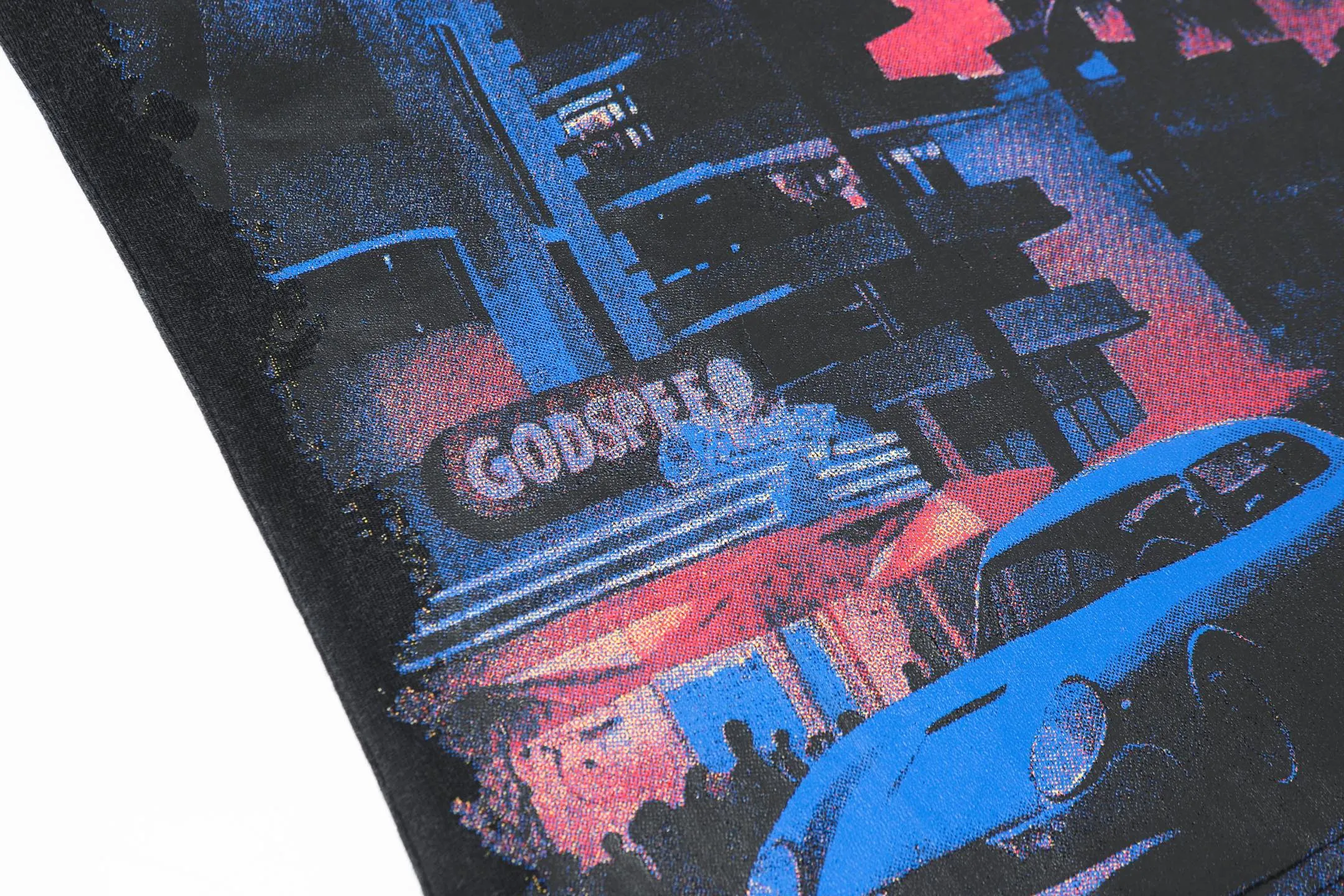 6071# washed black I P116 Godspeed cross-border American rock and roll street washed retro style short-sleeved T (craft printing) fabric (fabric): 32 count combed double yarn 250 grams weight code number (size): S-M-L-XL color (colour): washed black