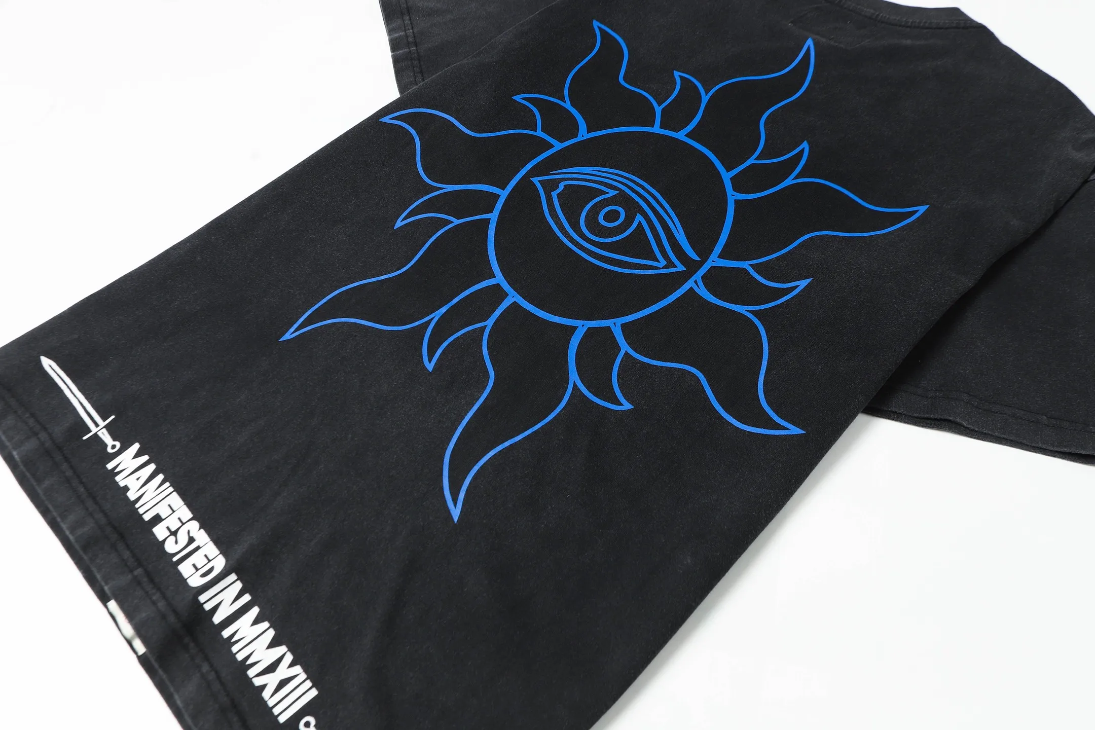 6071# washed black I P116 Godspeed cross-border American rock and roll street washed retro style short-sleeved T (craft printing) fabric (fabric): 32 count combed double yarn 250 grams weight code number (size): S-M-L-XL color (colour): washed black