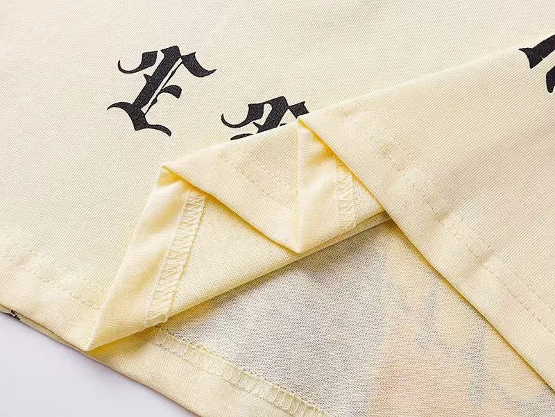 5061#apricot|P104 Godspeed cross-border American rock and roll street washed retro style short-sleeved T (craft printing) fabric (fabric) 32 counts combed double yarn 240 grams weight code number (size): S-M-L-XL color (colour): apricot