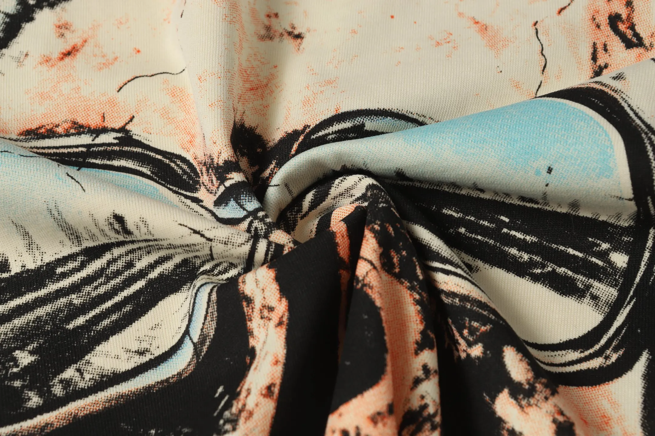 5061#apricot|P104 Godspeed cross-border American rock and roll street washed retro style short-sleeved T (craft printing) fabric (fabric) 32 counts combed double yarn 240 grams weight code number (size): S-M-L-XL color (colour): apricot