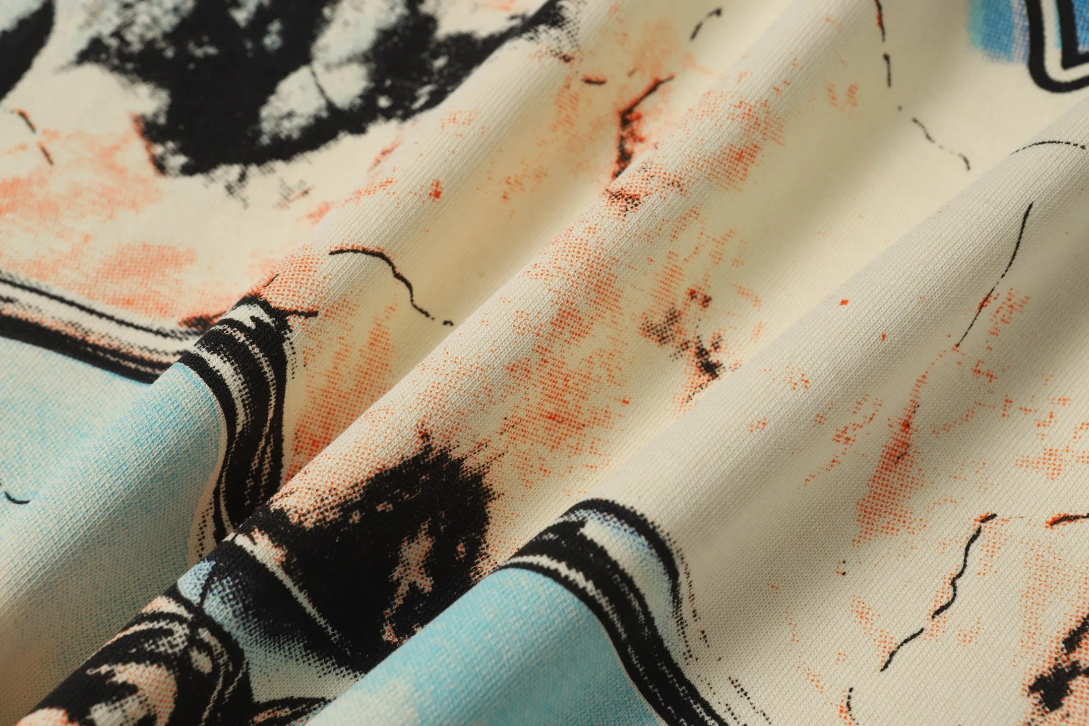 5061#apricot|P104 Godspeed cross-border American rock and roll street washed retro style short-sleeved T (craft printing) fabric (fabric) 32 counts combed double yarn 240 grams weight code number (size): S-M-L-XL color (colour): apricot