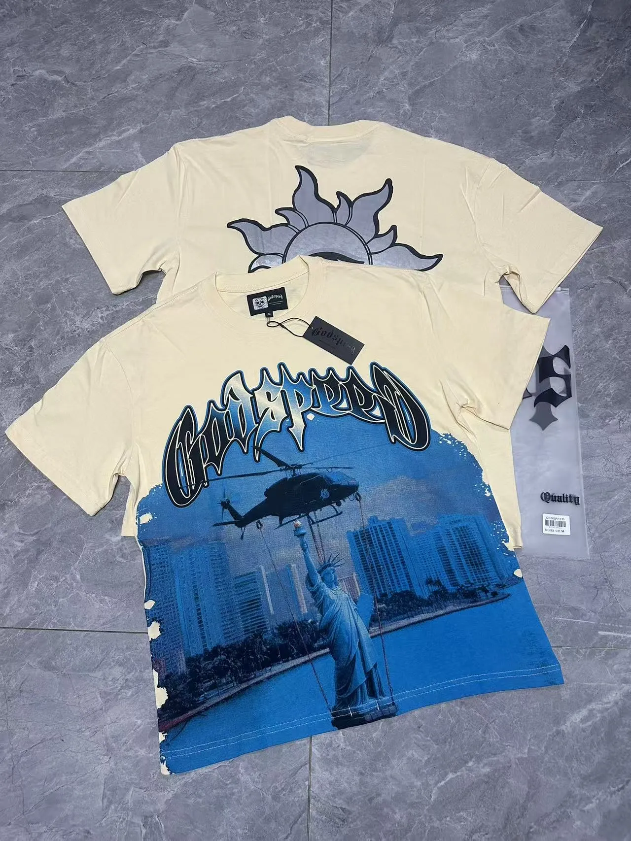 5085#apricot color | P 104 Godspeed cross-border American rock and roll street washed retro style short-sleeved T (craft print) fabric (fabric): 32 count combed double yarn 240 grams weight code number (size): S-M-L-XL color (colour): apricot 👉