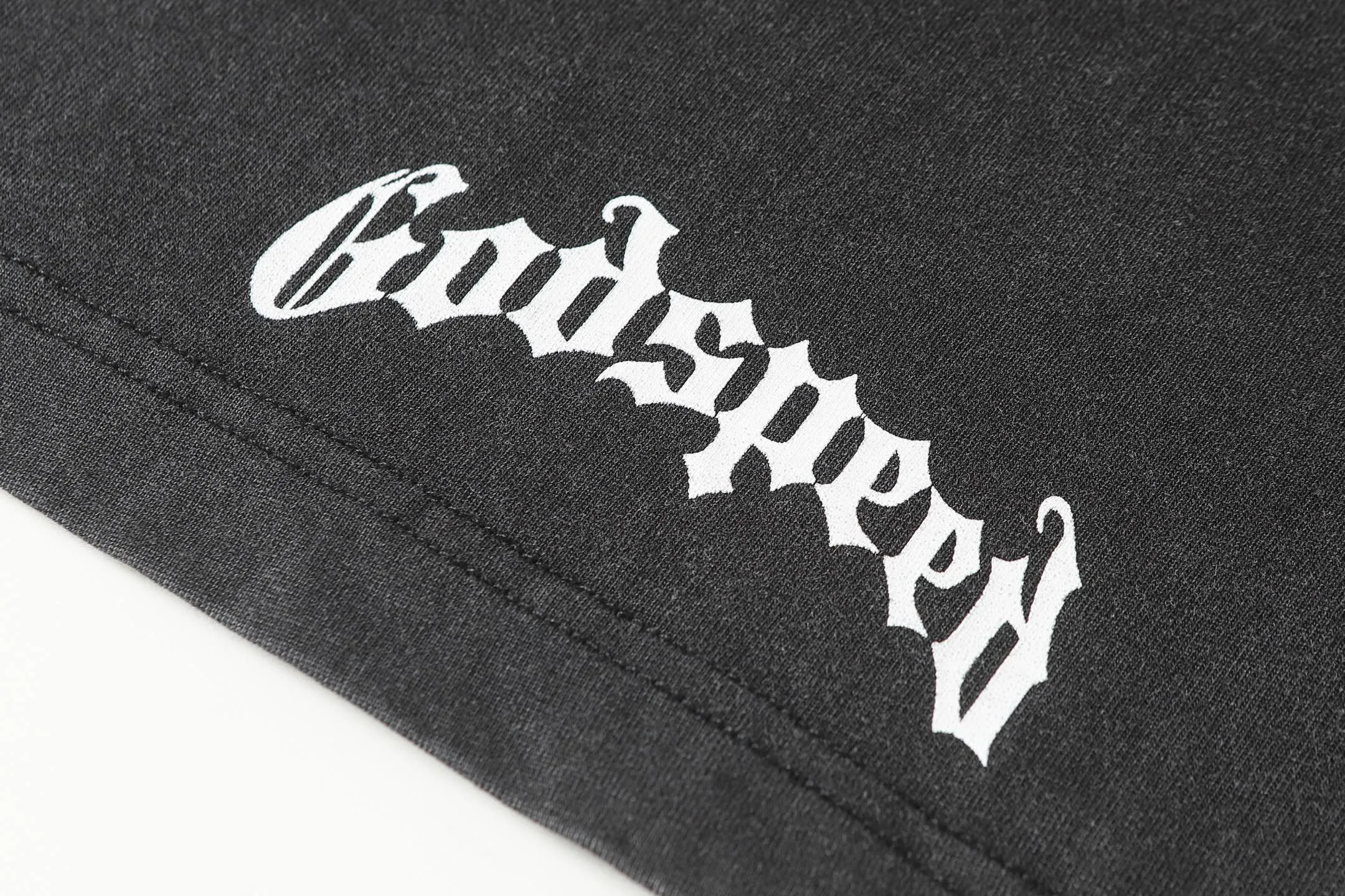 6090#washed black I P116 Godspeed cross-border American rock and roll street washed retro style short-sleeved T (craft printing) fabric (fabric): 32 count combed double yarn 250 grams weight code number (size): S-M-L-XL color (colour): washed black 👉