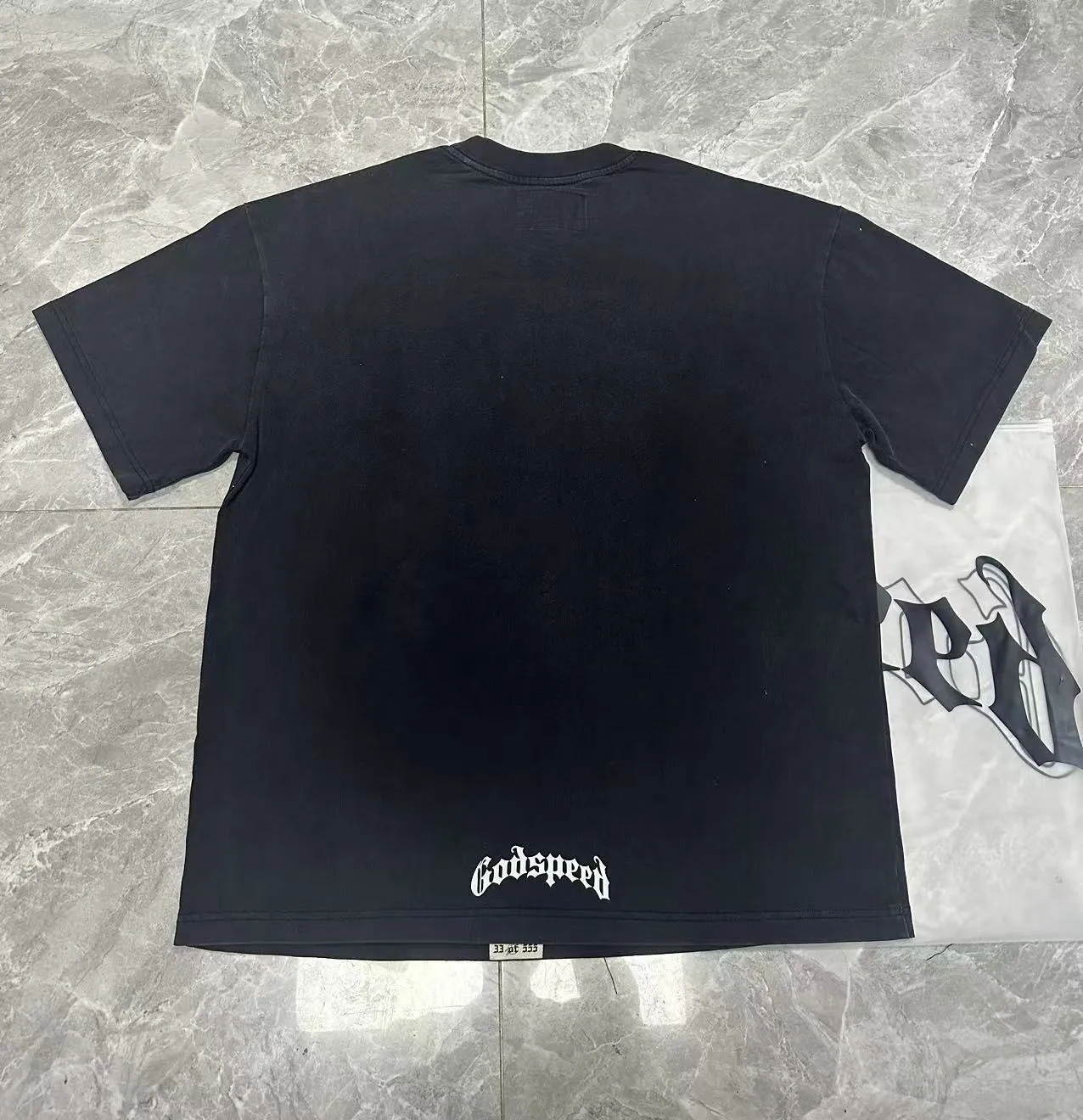 6090#washed black I P116 Godspeed cross-border American rock and roll street washed retro style short-sleeved T (craft printing) fabric (fabric): 32 count combed double yarn 250 grams weight code number (size): S-M-L-XL color (colour): washed black 👉