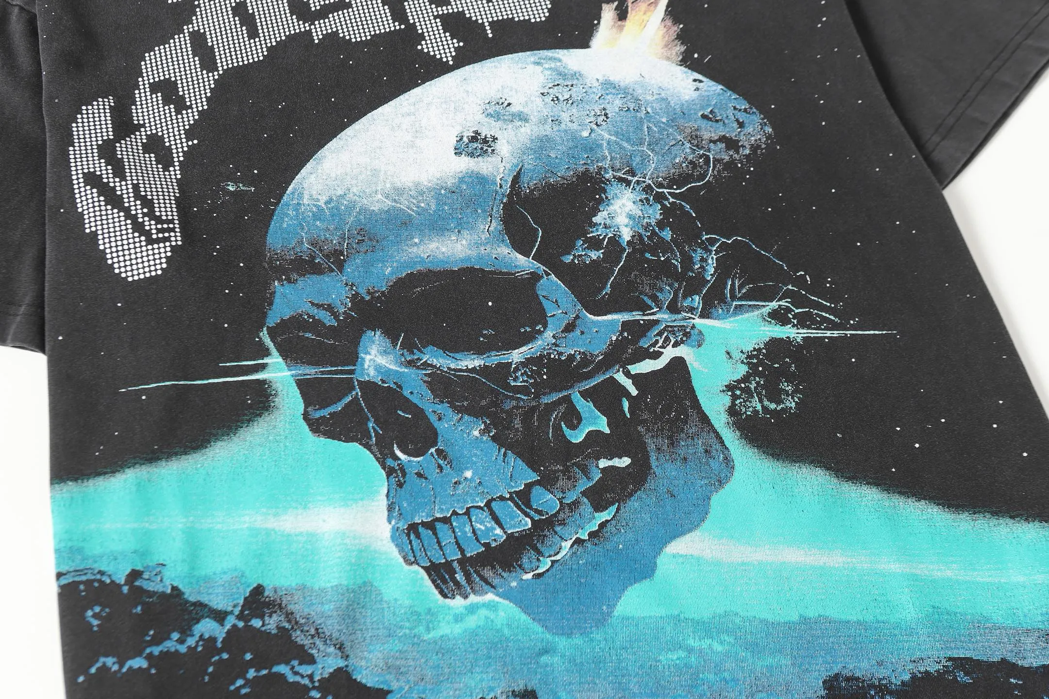 6090#washed black I P116 Godspeed cross-border American rock and roll street washed retro style short-sleeved T (craft printing) fabric (fabric): 32 count combed double yarn 250 grams weight code number (size): S-M-L-XL color (colour): washed black 👉