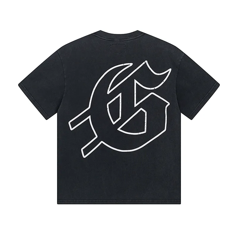 1025# P126 Washed Black Real Shot Godspeed American Fashion Rock Street Retro Washed Distressed Printed Pure Cotton Short Sleeves Fabric: 250g 32 Count Fine Cotton Double Yarn Pure Cotton Color: Washed Black Size: S M L XL