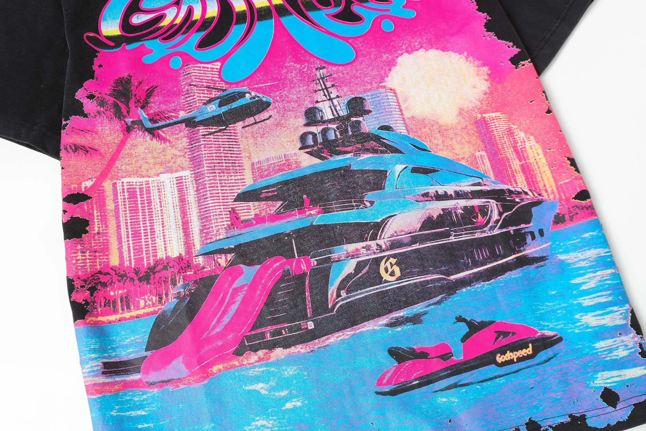 6080#washed black I P116 Godspeed cross-border American rock and roll street washed retro style short-sleeved T (craft printing) fabric (fabric): 32 count combed double yarn 250 grams weight code number (size): S-M-L-XL color (colour): washed black