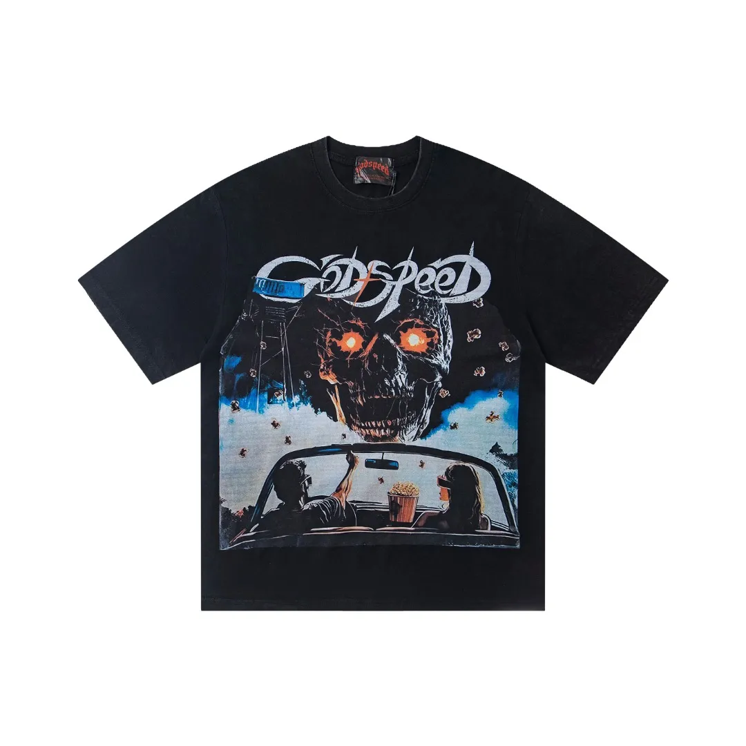 G31# GodSpeed ​​white ink direct spray washed short-sleeved S-XL size black (washed) P126 gray (washed) P126