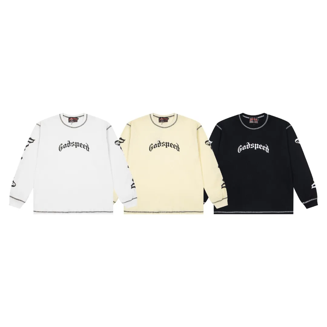 G61# GodSpeed ​​printed waffle long sleeve S-XL size black, apricot, white P130