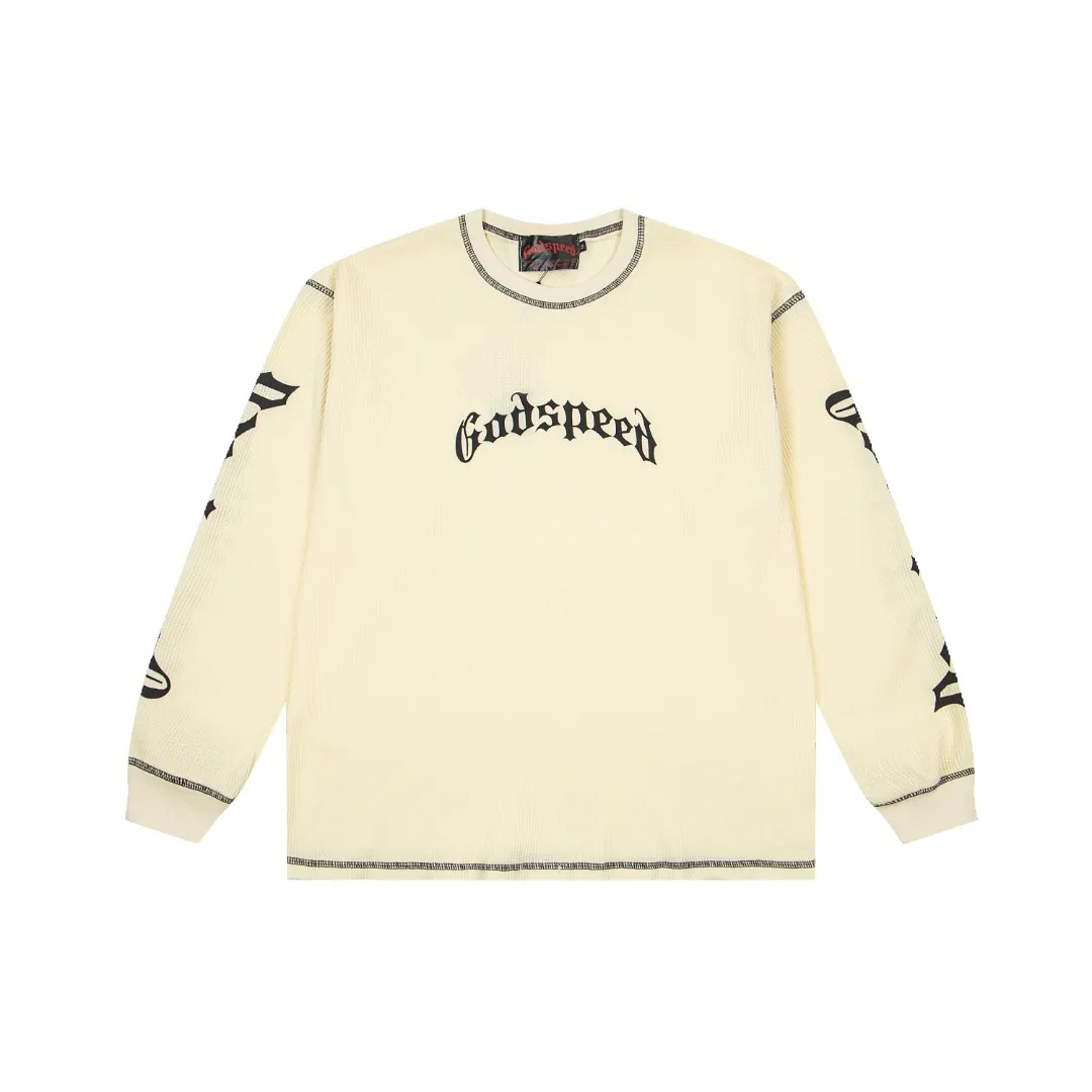 G61# GodSpeed ​​printed waffle long sleeve S-XL size black, apricot, white P130
