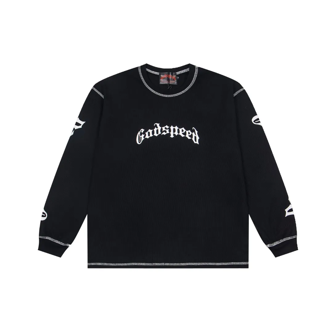 G61# GodSpeed ​​printed waffle long sleeve S-XL size black, apricot, white P130