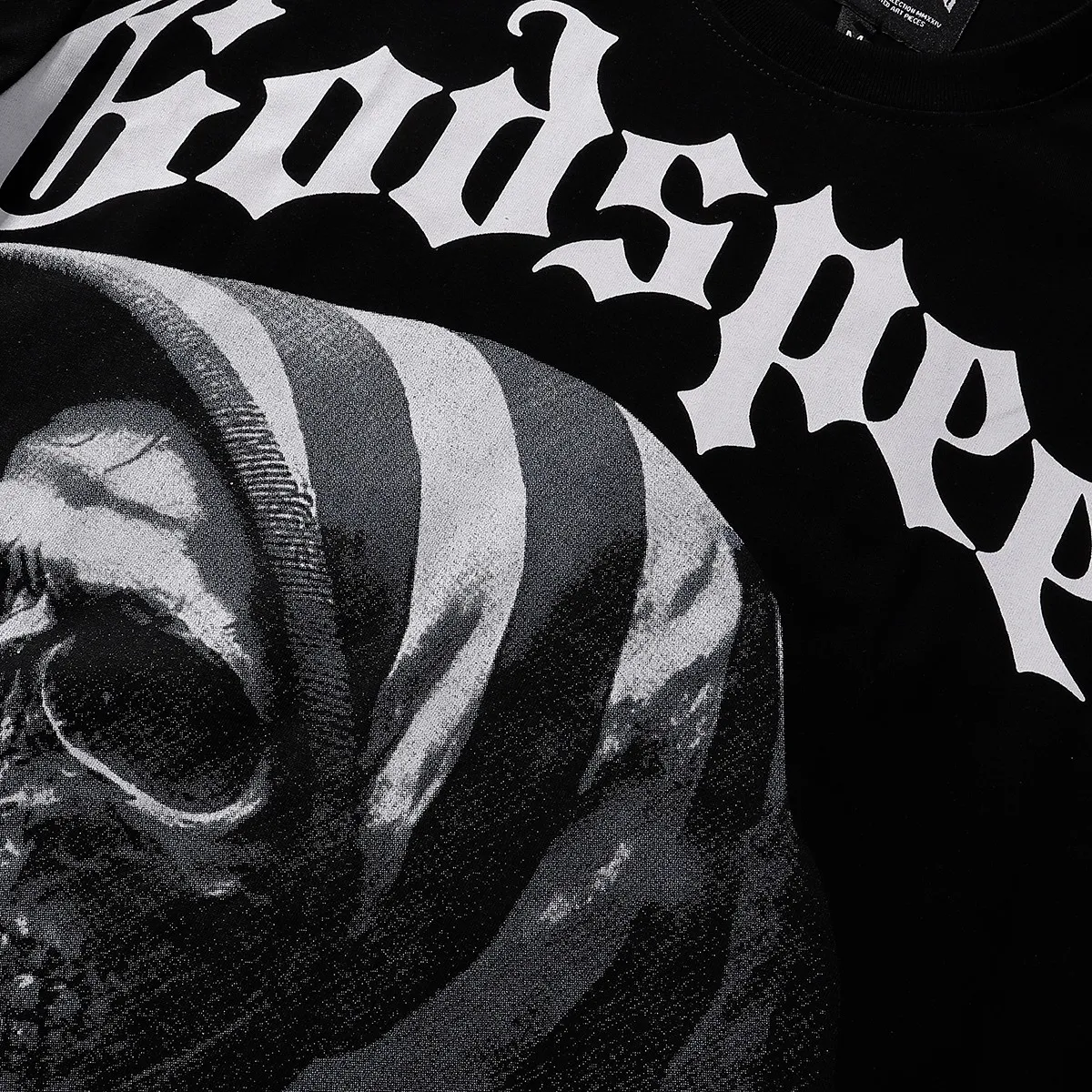 No. 7066, Mechao Godspeed American flag skull print high weight double yarn pure cotton casual short-sleeved T-shirt batch 110 Color: black; Size: S M L XL