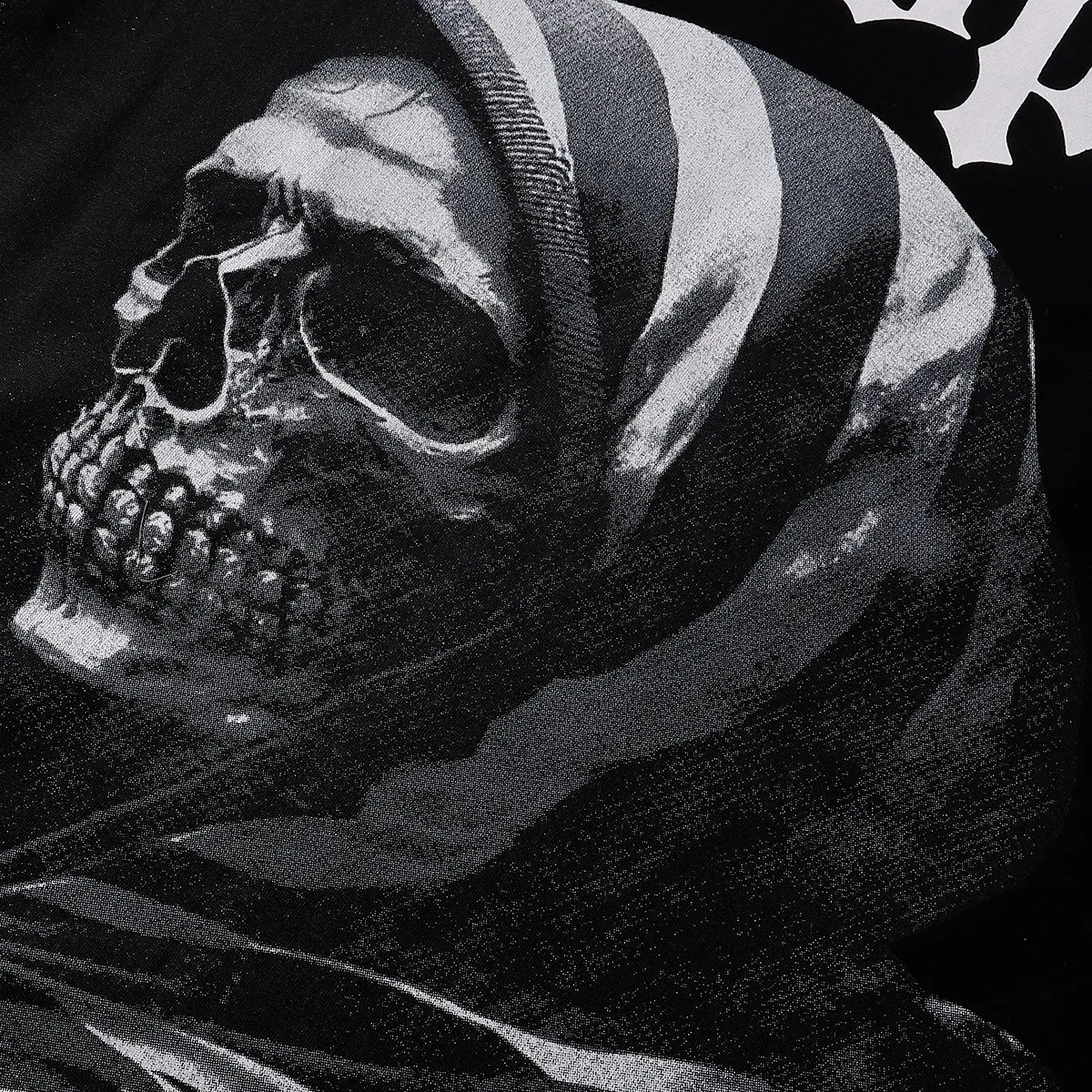 No. 7066, Mechao Godspeed American flag skull print high weight double yarn pure cotton casual short-sleeved T-shirt batch 110 Color: black; Size: S M L XL