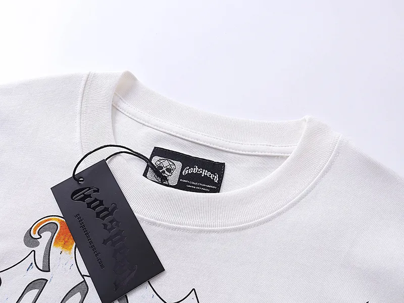 3005# P110 Real shot Godspeed American fashion rock street retro loose printed cotton short sleeves Fabric: 240g 32 count fine cotton double yarn pure cotton Color: off-white Size: S M L XL