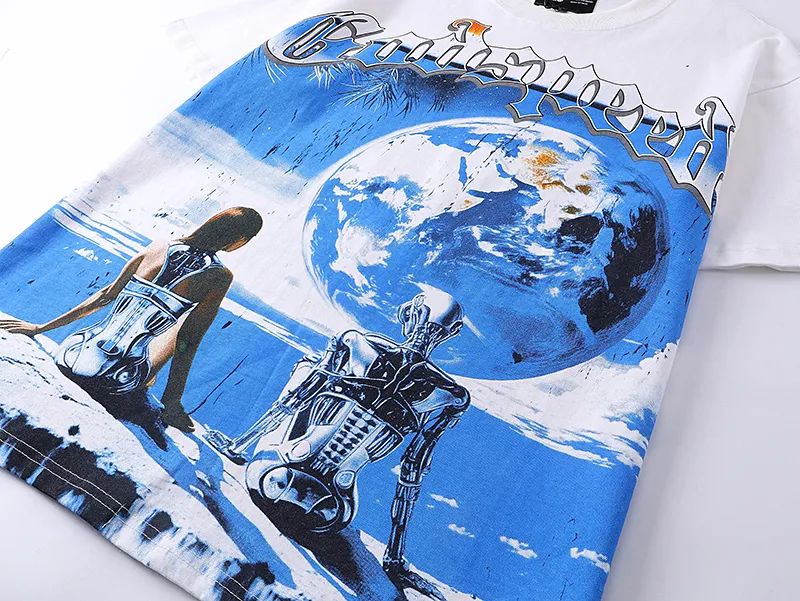 3005# P110 Real shot Godspeed American fashion rock street retro loose printed cotton short sleeves Fabric: 240g 32 count fine cotton double yarn pure cotton Color: off-white Size: S M L XL
