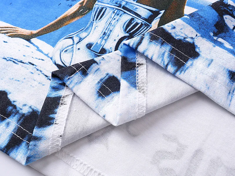 3005# P110 Real shot Godspeed American fashion rock street retro loose printed cotton short sleeves Fabric: 240g 32 count fine cotton double yarn pure cotton Color: off-white Size: S M L XL