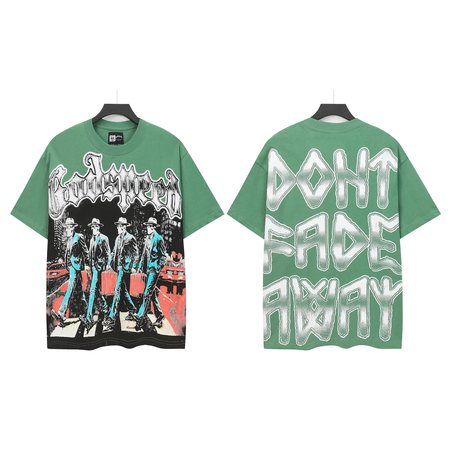 5116# Matcha green I P106 Godspeed cross-border American rock and roll street wash retro style short-sleeved T (craft printing) fabric (fabric): 32 count combed double yarn 240 grams weight code number (size): S-M-L-XL color (colour): matcha green