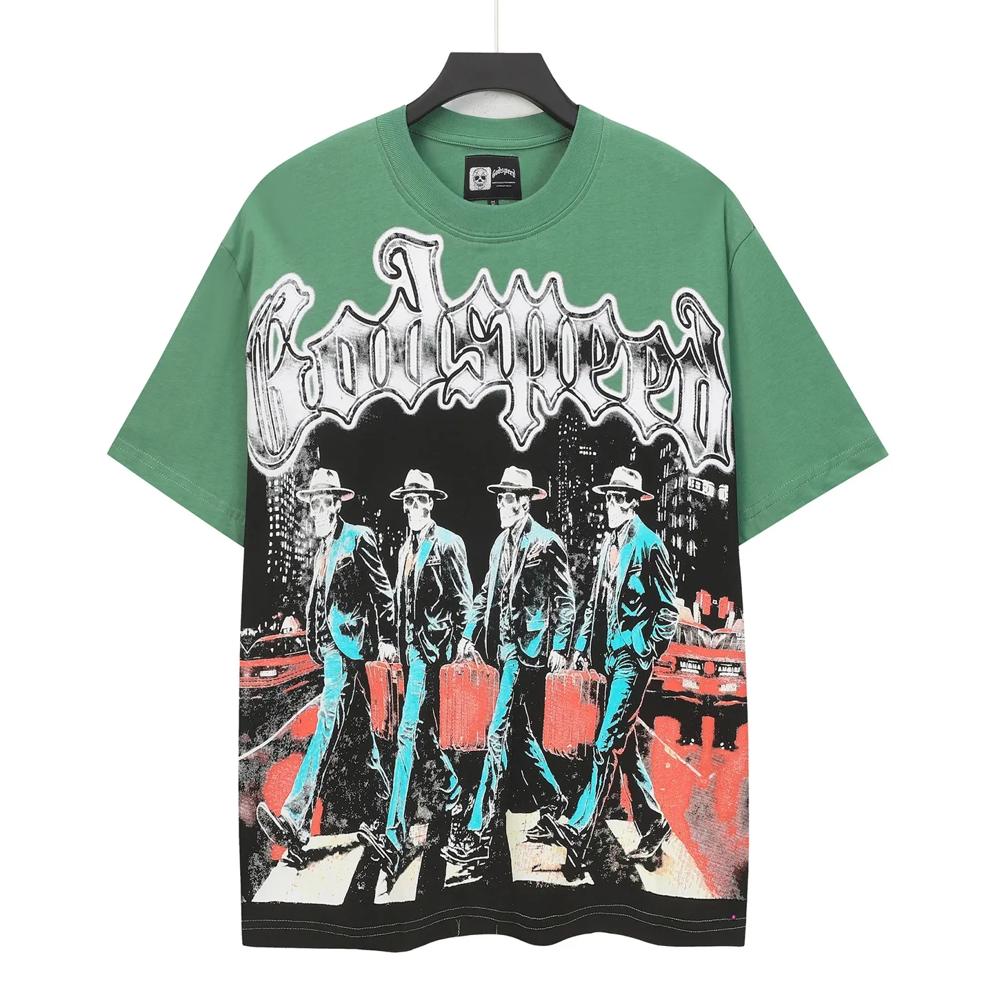 5116# Matcha green I P106 Godspeed cross-border American rock and roll street wash retro style short-sleeved T (craft printing) fabric (fabric): 32 count combed double yarn 240 grams weight code number (size): S-M-L-XL color (colour): matcha green