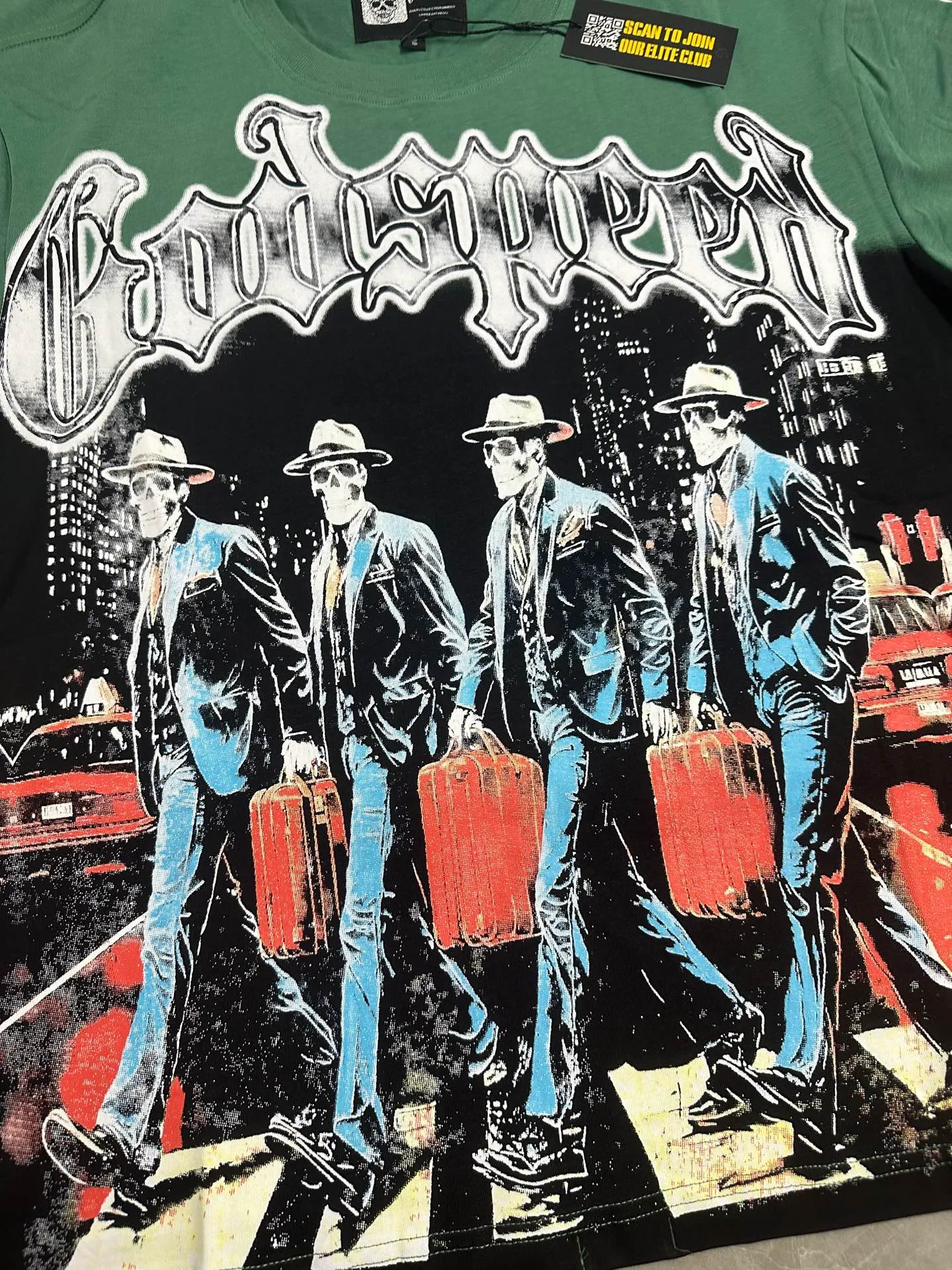 5116# Matcha green I P106 Godspeed cross-border American rock and roll street wash retro style short-sleeved T (craft printing) fabric (fabric): 32 count combed double yarn 240 grams weight code number (size): S-M-L-XL color (colour): matcha green