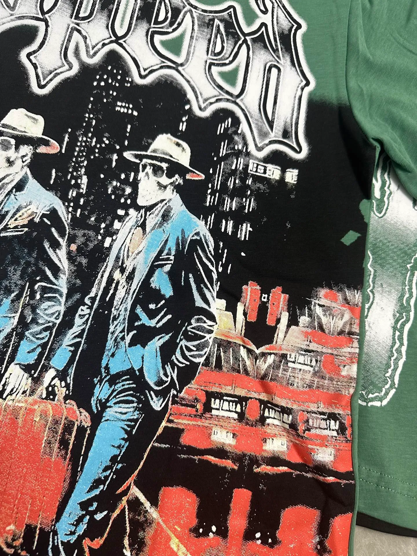 5116# Matcha green I P106 Godspeed cross-border American rock and roll street wash retro style short-sleeved T (craft printing) fabric (fabric): 32 count combed double yarn 240 grams weight code number (size): S-M-L-XL color (colour): matcha green