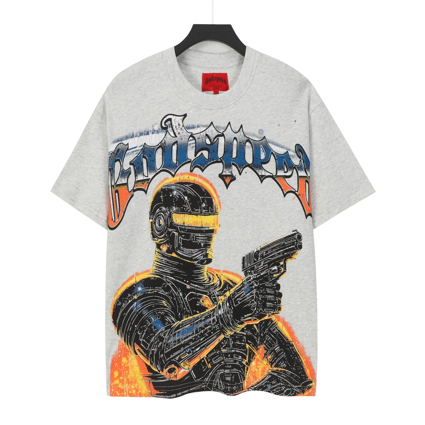 5106# light gray | P106 Godspeed cross-border American rock and roll street washed retro style short-sleeved T (craft printing) fabric (fabric) 32 counts combed double yarn 240 grams weight code number (size): S-M-L-XL color (colour): light gray