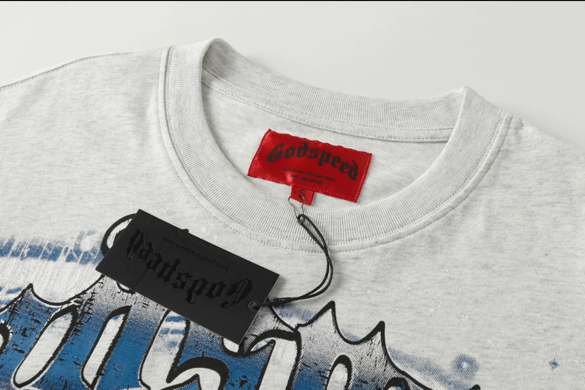 5106# light gray | P106 Godspeed cross-border American rock and roll street washed retro style short-sleeved T (craft printing) fabric (fabric) 32 counts combed double yarn 240 grams weight code number (size): S-M-L-XL color (colour): light gray