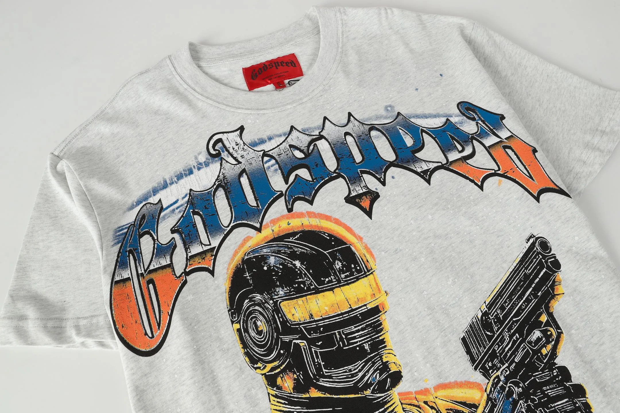5106# light gray | P106 Godspeed cross-border American rock and roll street washed retro style short-sleeved T (craft printing) fabric (fabric) 32 counts combed double yarn 240 grams weight code number (size): S-M-L-XL color (colour): light gray