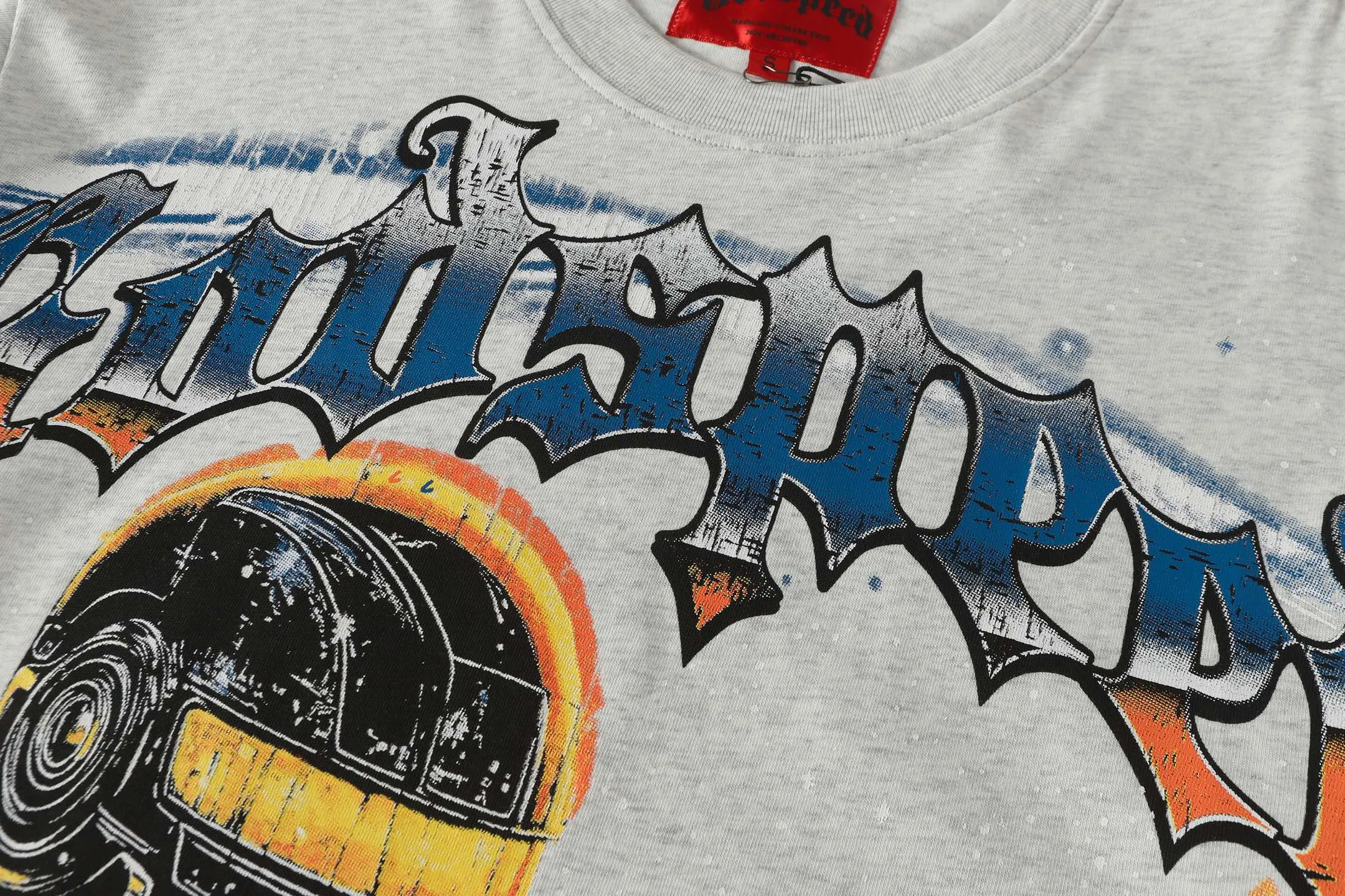 5106# light gray | P106 Godspeed cross-border American rock and roll street washed retro style short-sleeved T (craft printing) fabric (fabric) 32 counts combed double yarn 240 grams weight code number (size): S-M-L-XL color (colour): light gray
