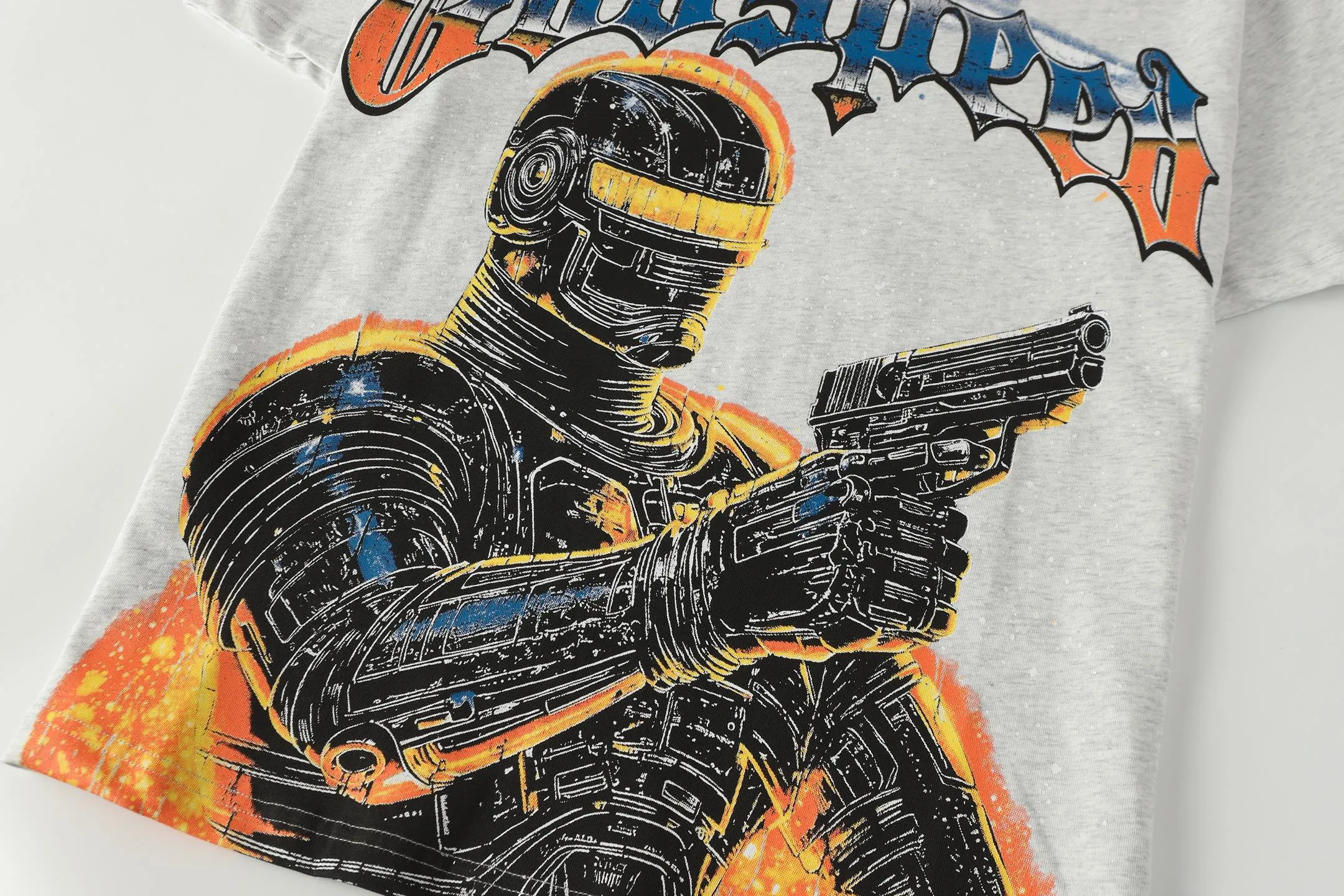 5106# light gray | P106 Godspeed cross-border American rock and roll street washed retro style short-sleeved T (craft printing) fabric (fabric) 32 counts combed double yarn 240 grams weight code number (size): S-M-L-XL color (colour): light gray