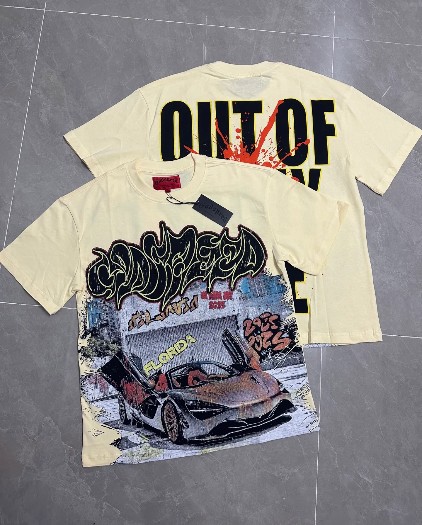 5139#Apricot color | P104 Real photos under high-definition effect Godspeed cross-border American rock and roll street washed retro style short-sleeved T (craft printing) fabric (fabric) 32 counts combed double yarn 240 grams weight code number (size): S-M-L-XL color (colour): apricot