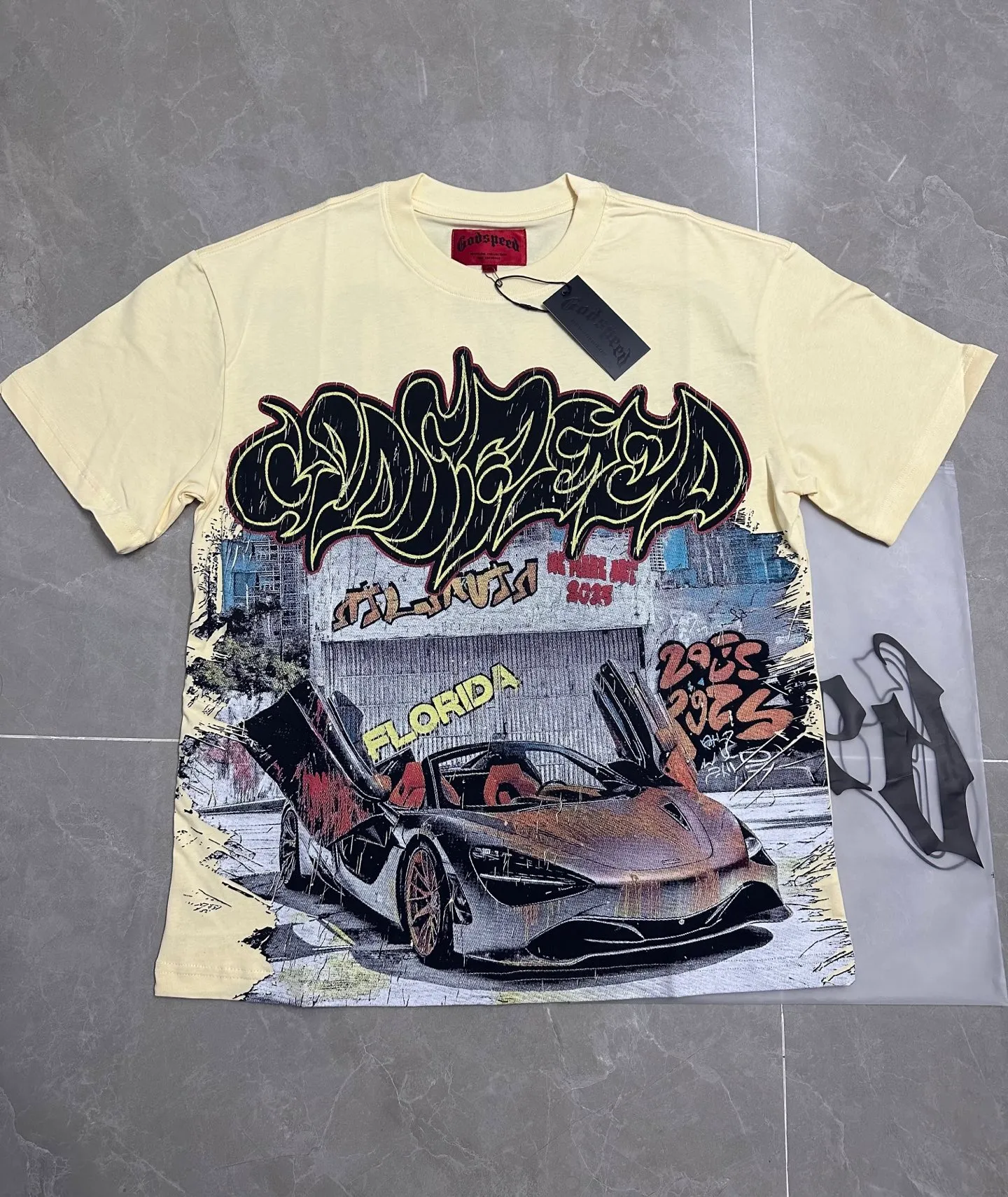 5139#Apricot color | P104 Real photos under high-definition effect Godspeed cross-border American rock and roll street washed retro style short-sleeved T (craft printing) fabric (fabric) 32 counts combed double yarn 240 grams weight code number (size): S-M-L-XL color (colour): apricot