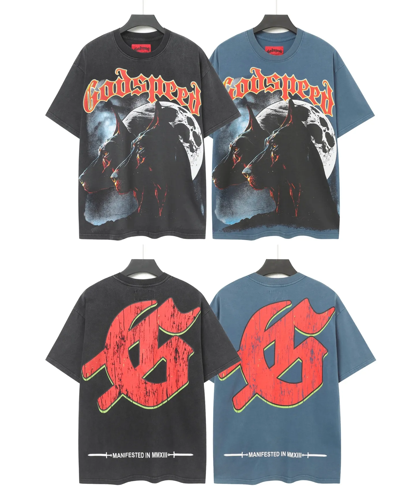 6001# washed denim blue (increased color) P116 godspeed cross-border European and American style street brand pure cotton T-shirt Fabric (fabric): 32 counts 250g washed combed double yarn pure cotton Size (size): S-M- L- X L Color (colour): washed denim blue/washed black