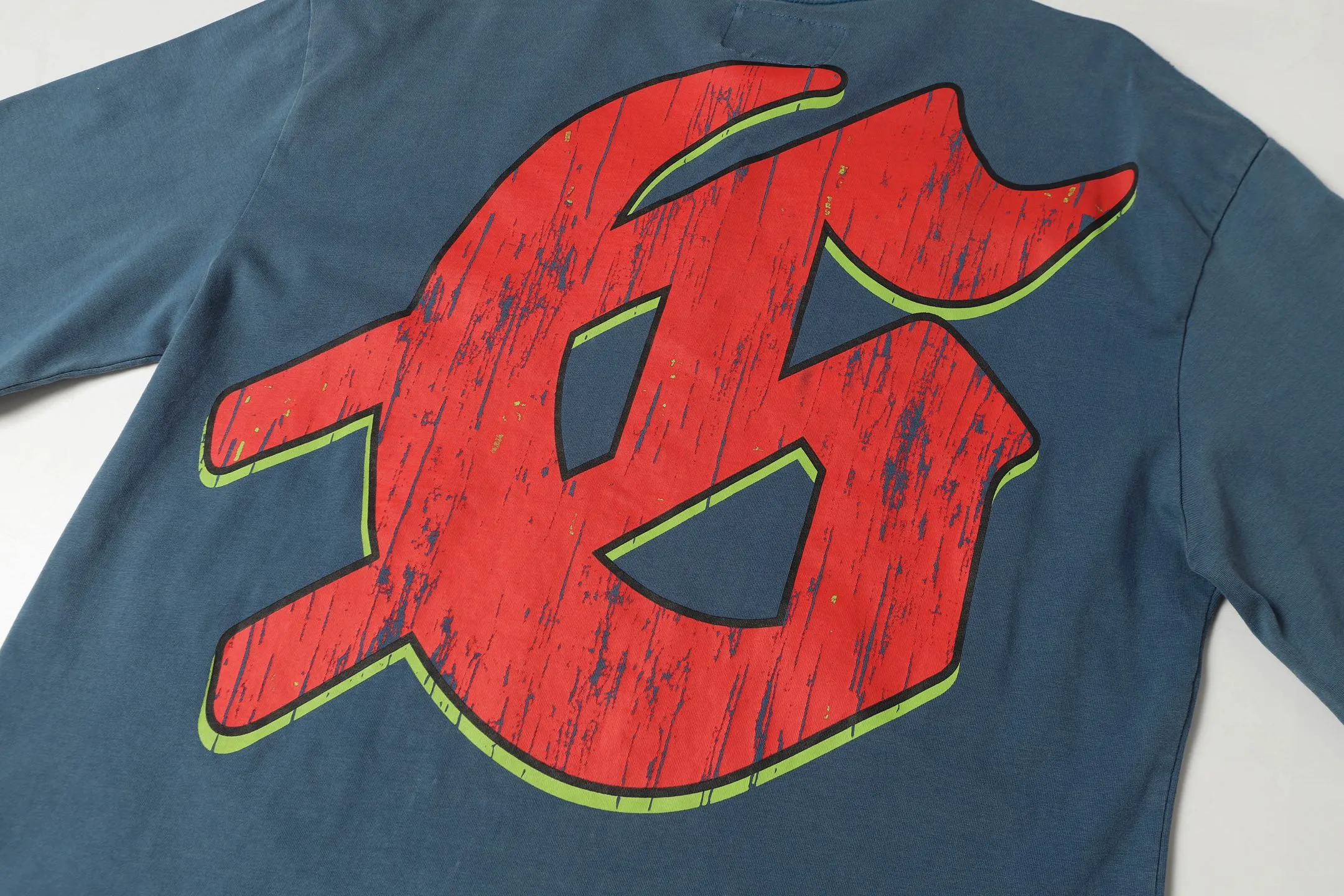6001# washed denim blue (increased color) P116 godspeed cross-border European and American style street brand pure cotton T-shirt Fabric (fabric): 32 counts 250g washed combed double yarn pure cotton Size (size): S-M- L- X L Color (colour): washed denim blue/washed black
