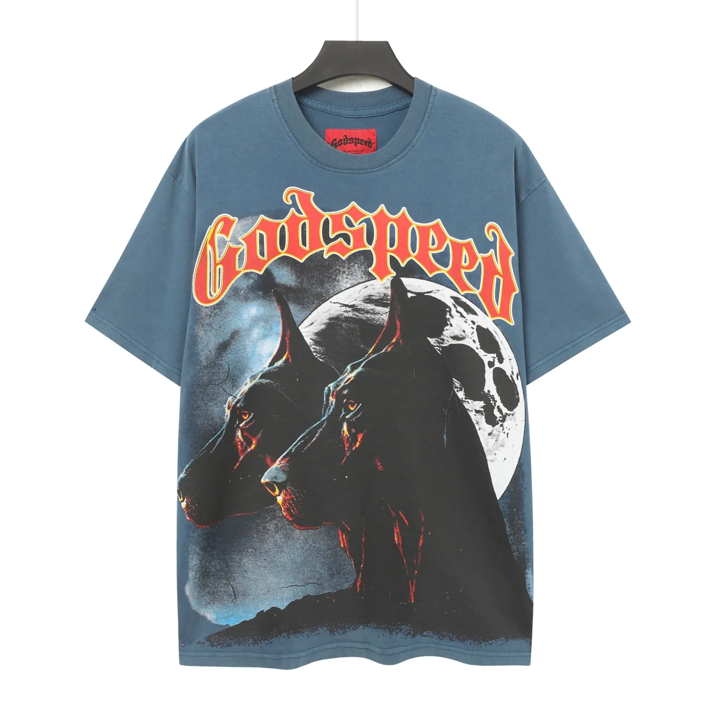 6001# washed denim blue (increased color) P116 godspeed cross-border European and American style street brand pure cotton T-shirt Fabric (fabric): 32 counts 250g washed combed double yarn pure cotton Size (size): S-M- L- X L Color (colour): washed denim blue/washed black