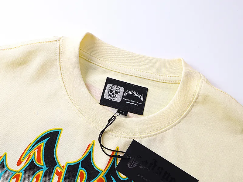 3165# P106 Real shot Godspeed American fashion rock street retro loose printed cotton short sleeves Fabric: 240g 32 count fine cotton double yarn pure cotton Color: apricot Size: S M L XL