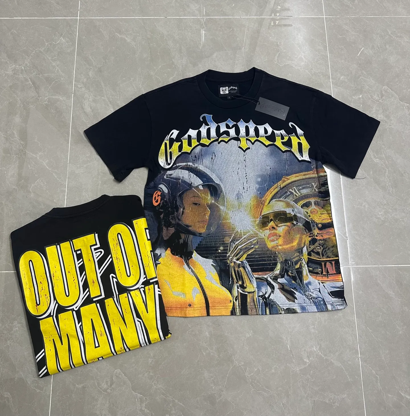6012# Washed black | P116 Official high-definition proportional printing Godspeed cross-border American rock and roll street washed retro style short-sleeved T (craft printing) Fabric (fabric): 32-count combed double yarn 250 grams weight Size (size): S-M-L-XL Color (colour): Washed black