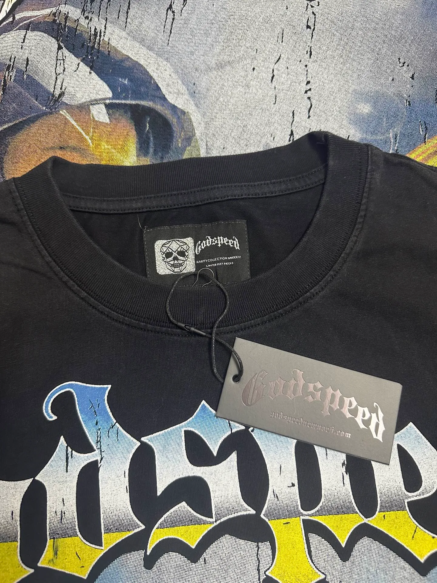 6012# Washed black | P116 Official high-definition proportional printing Godspeed cross-border American rock and roll street washed retro style short-sleeved T (craft printing) Fabric (fabric): 32-count combed double yarn 250 grams weight Size (size): S-M-L-XL Color (colour): Washed black